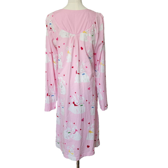 Nick & Nora Bunny Love Pink Sleep Shirt Nightgown Sleepwear 100% Cotton Size L - Picture 3 of 9